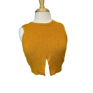 NWT 8 by Yoox Crop Top Rib Knit Gold Viscose Scoop Neck Sleeveless Hem Notch, S
